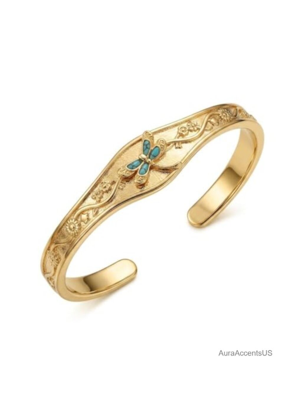 Dragonfly Cuff Bracelet 14K Gold Plated Bangle Bracelets for Women
